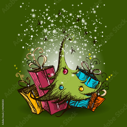 Christmas tree tract green background