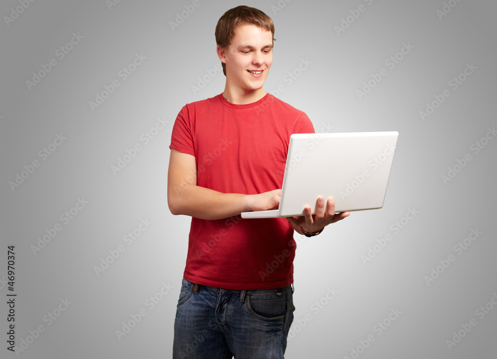 Happy Man Using Laptop