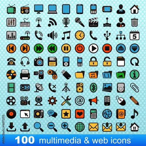 100 multimedia and web icons