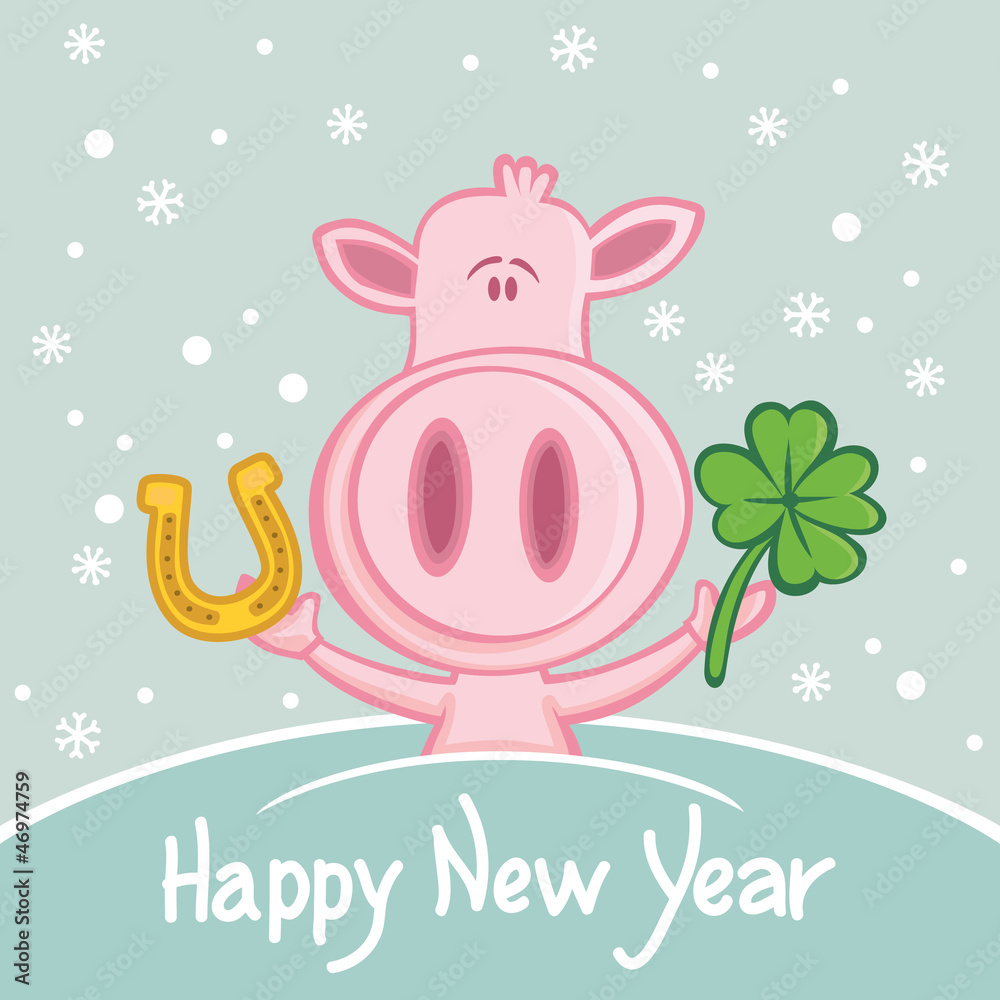 Glücksschwein Neujahrskarte