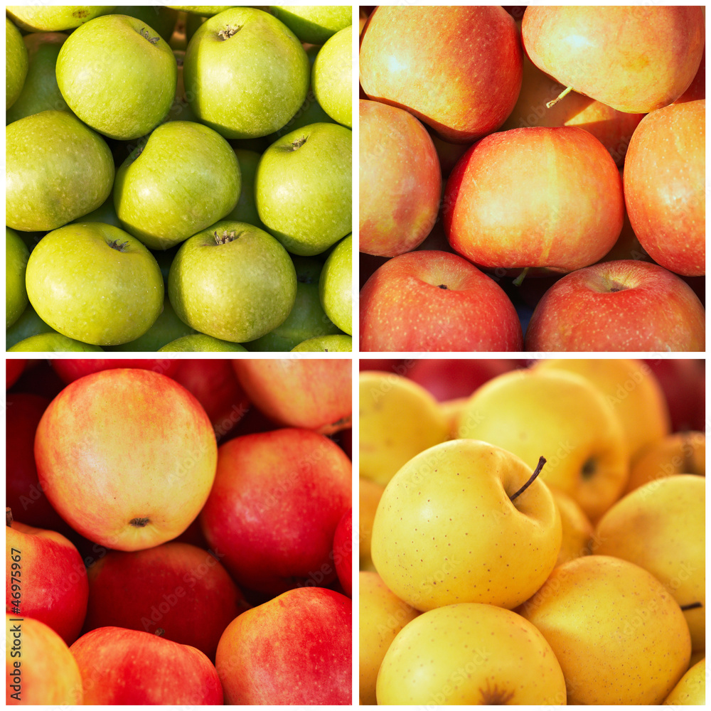 The colorful apples in the collage