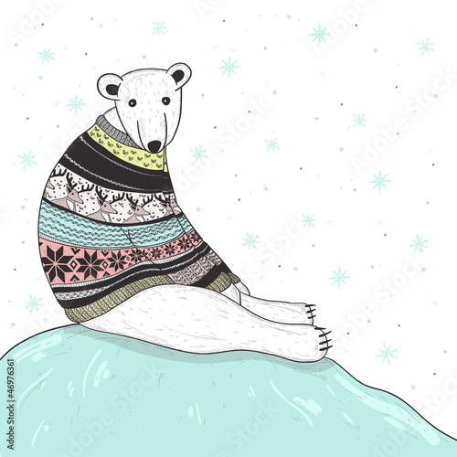 Christmas cute polar bear with fair isle style sweater