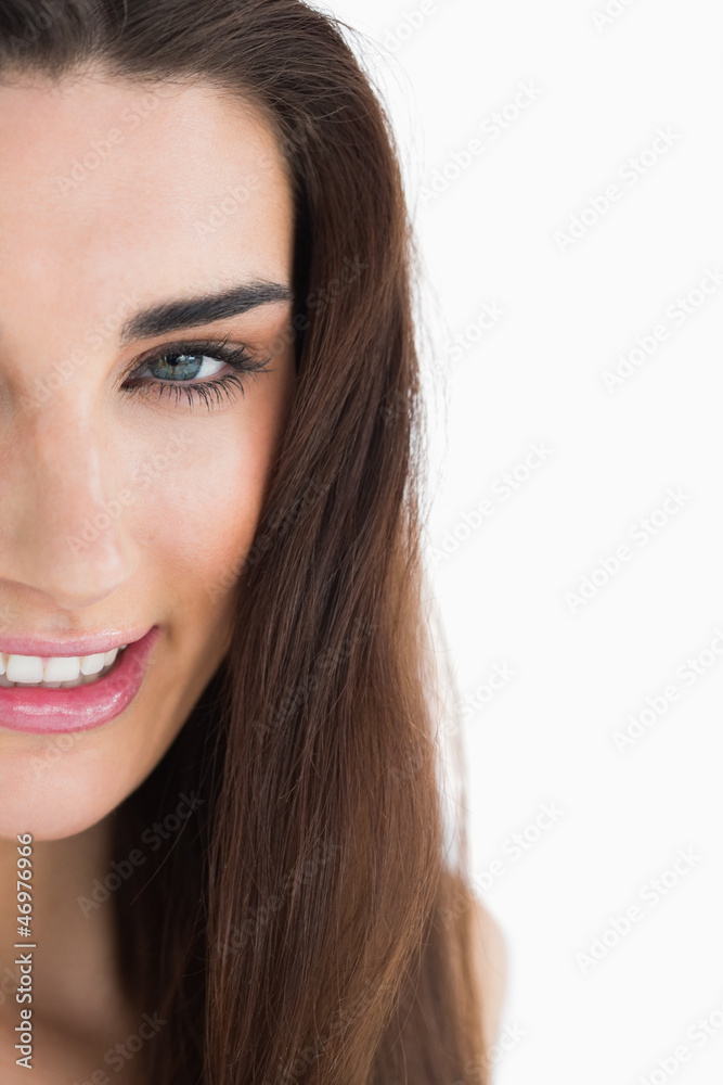 Brunette with long hair looking at camera Brunette with long hair looking at camera