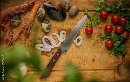Fototapeta Naklejka Na Ścianę i Meble -  Seafood meal preparation process