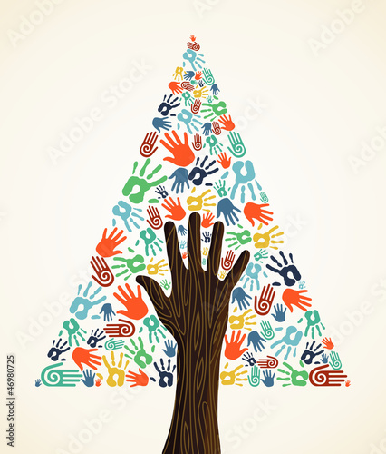 Diversity Christmas pine Tree hands