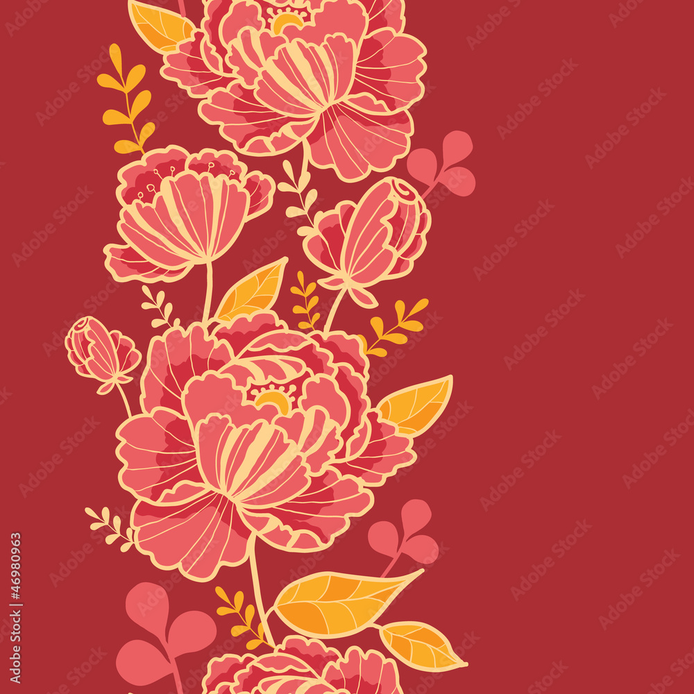 Vector gold and red flowers elegant vertical seamless pattern