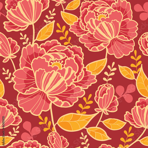 Vector gold and red flowers elegant seamless pattern background