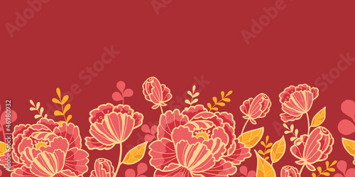 Vector gold and red flowers elegant horizontal seamless pattern