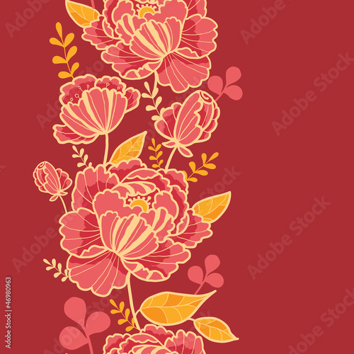 Vector gold and red flowers elegant vertical seamless pattern