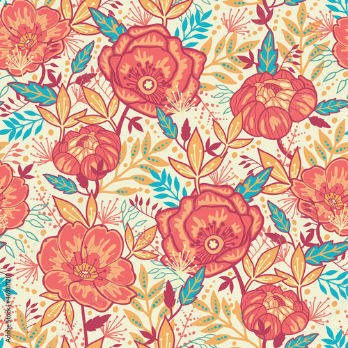 Vector Colorful vibrant flowers elegant seamless pattern