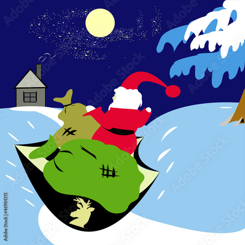Santa with gifts on sleigh