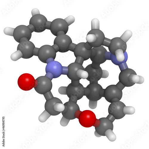 Strychnine molecule, chemical structure. Strychnine is a highly