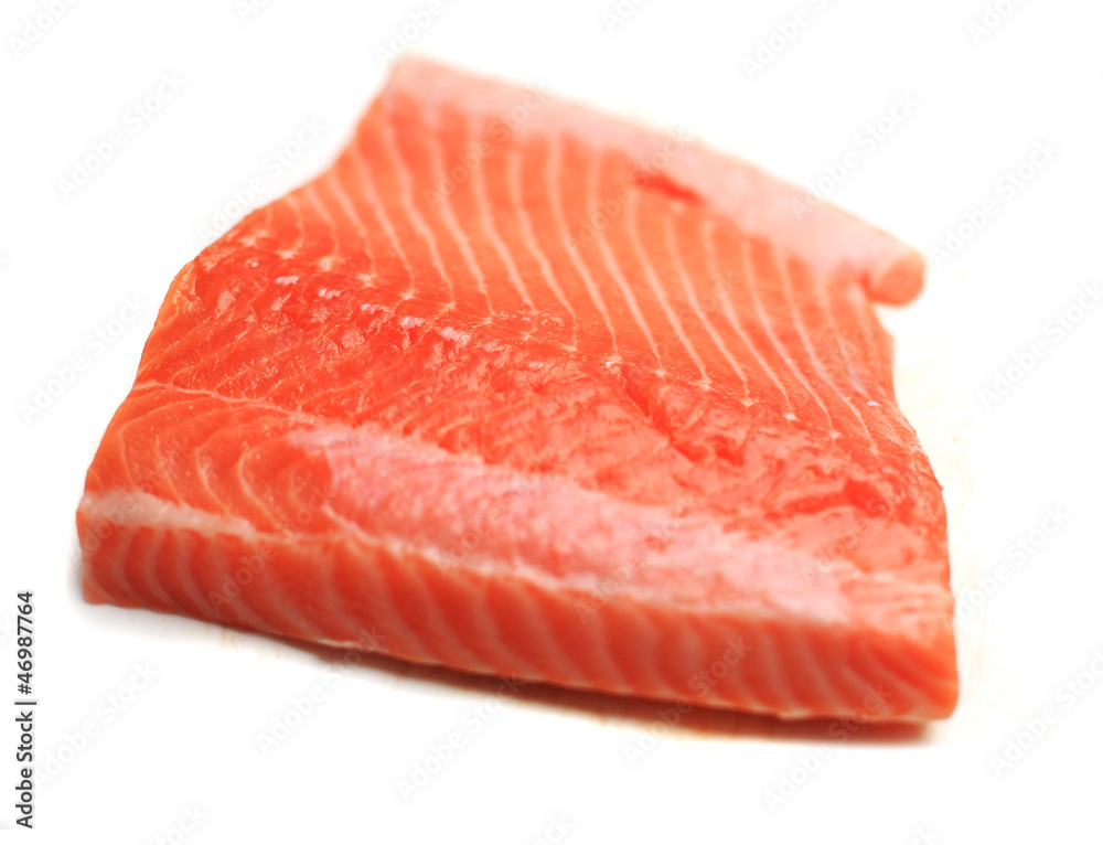 Raw salmon on white background