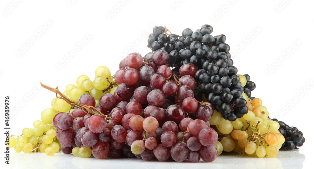 assortment of ripe sweet grapes isolated on white. assortment of ripe sweet grapes isolated on white.