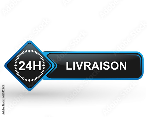 livraison 24 heures sur bouton web carré design bleu