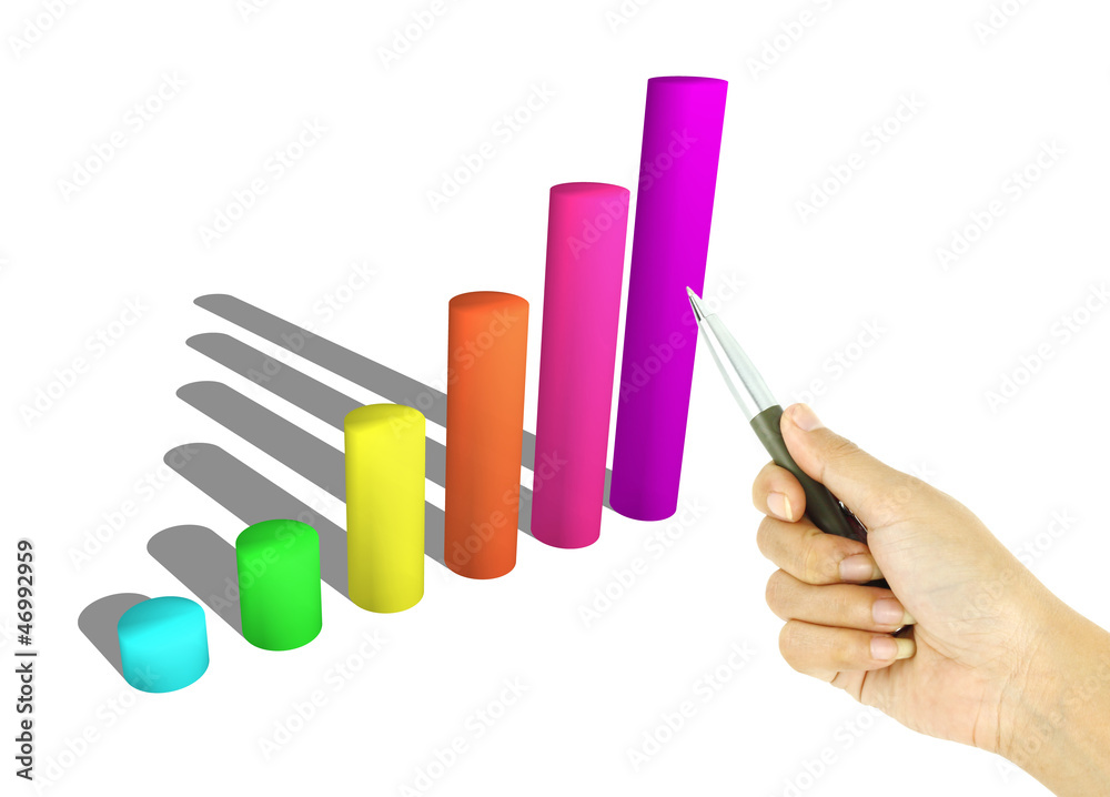 pen pointing 3d bar graph pen pointing 3d bar graph