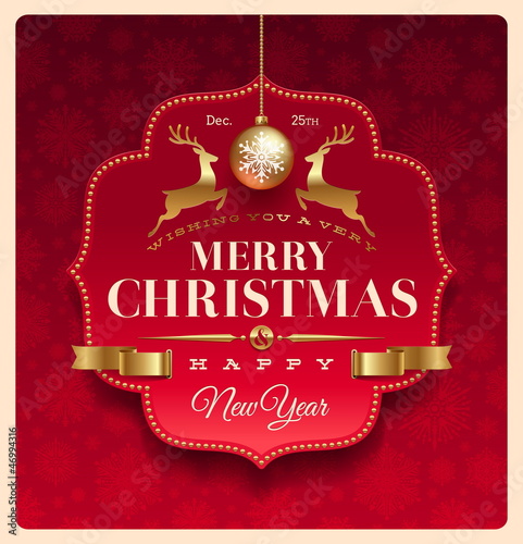 Christmas greeting decorative label - vector illustration