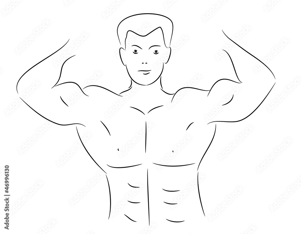 Line Art of a Muscular Bodybuilder Line Art of a Muscular Bodybuilder