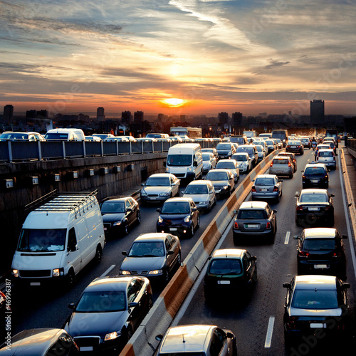 Rush hour in the late afternoon. Traffic.
