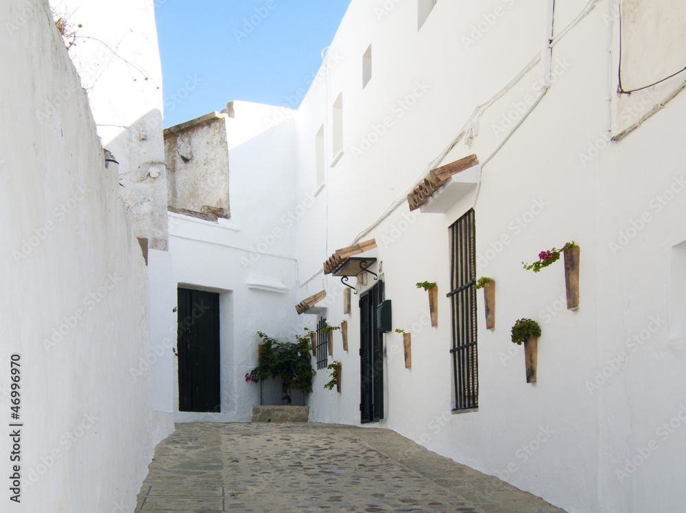 Naklejka premium typical Andalusian street with whitewashed houses