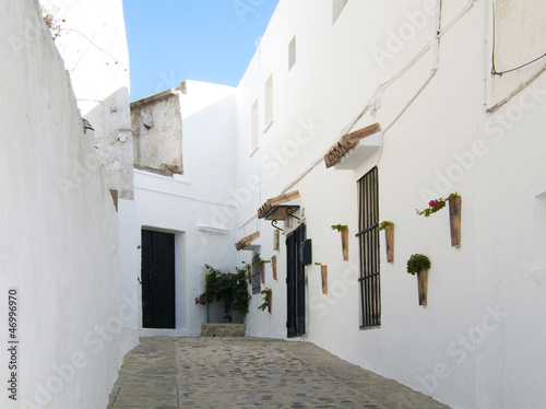 typical Andalusian street with whitewashed houses