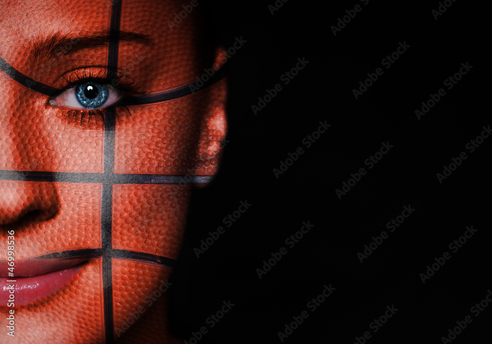 Naklejka premium Basketball pattern on woman face