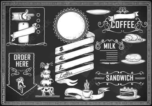 Chalk Blackboard Vector Food Vintage Typography Graphic elements for bar or restaurant style