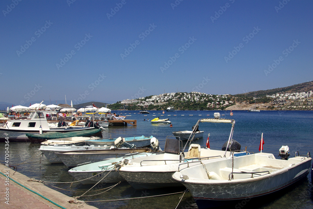 Boats  in the Aegean Sea on the dock, Turkey