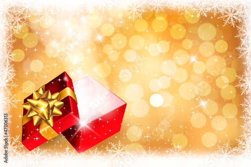 Christmas background with open gift box. Vector.