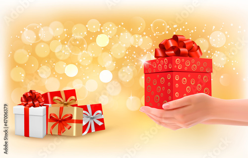 Christmas background with gift boxes. Concept of giving presents