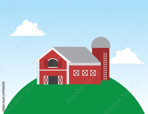 Cartoon barn on a large hill