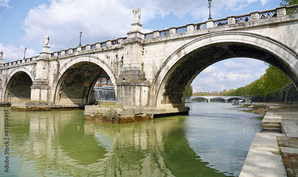 Bridge over the Tiber River in Rome