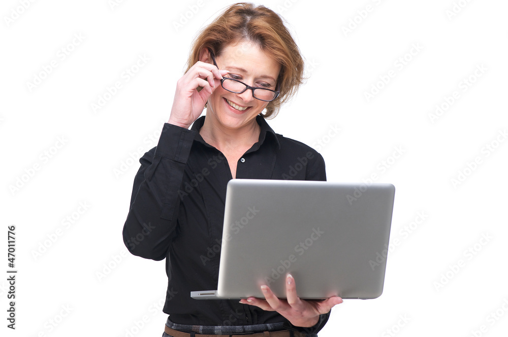 Isolated Smiling Woman and her Laptop Isolated Smiling Woman and her Laptop