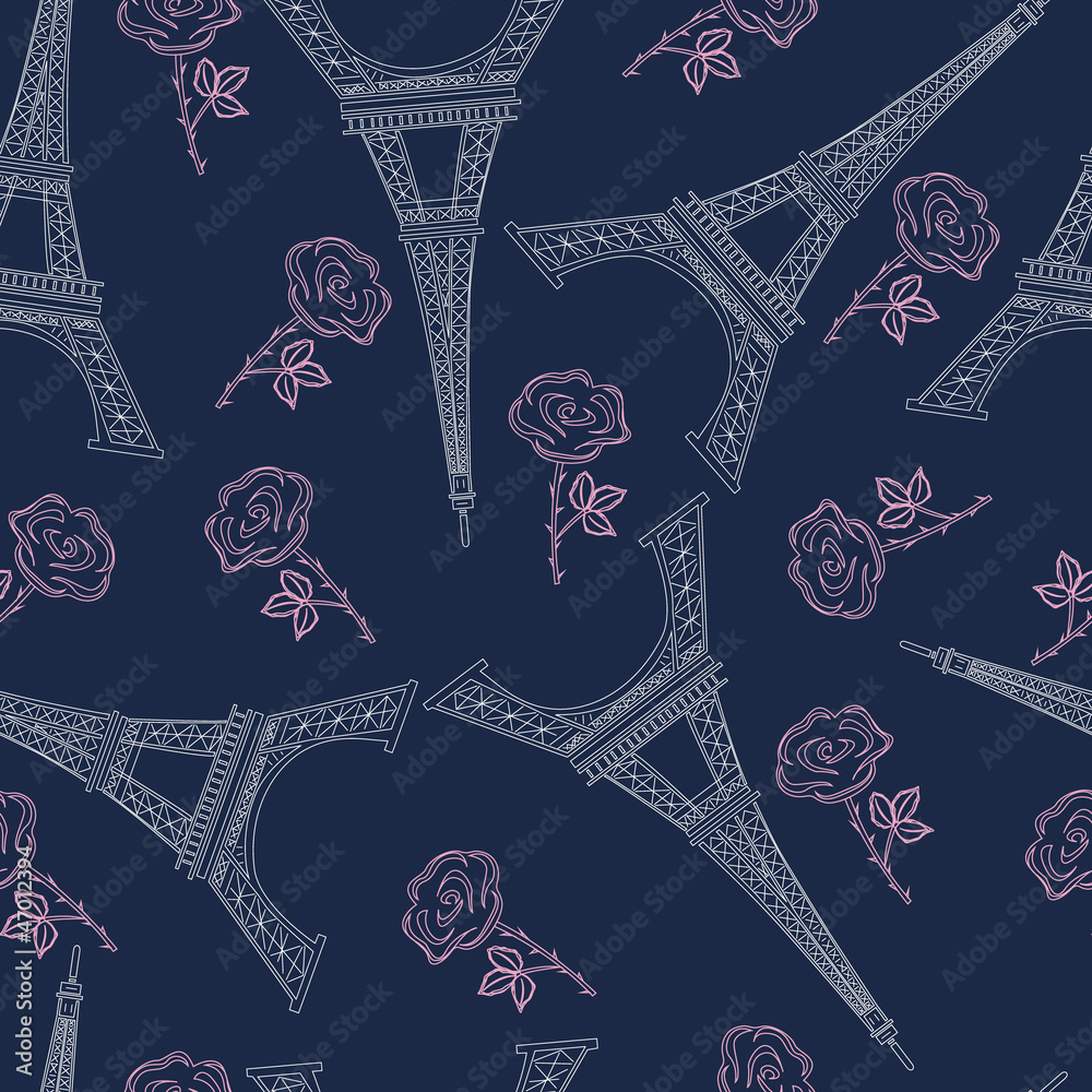 seamless blue pattern with eiffel tower