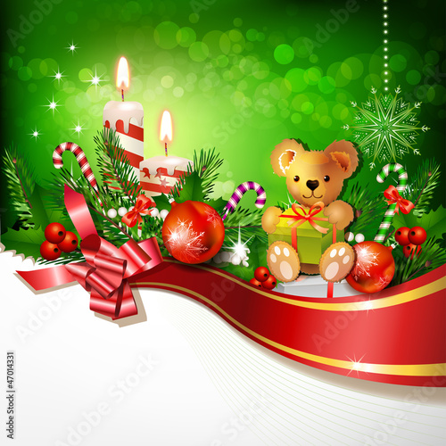 Christmas decoration with candles , pine tree and balls