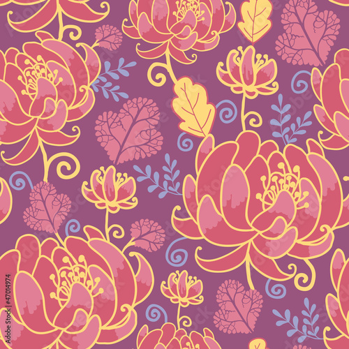 Vector magical flowers elegant seamless pattern on purple