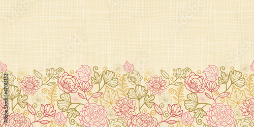 Vector textile flowers elegant horizontal seamless pattern