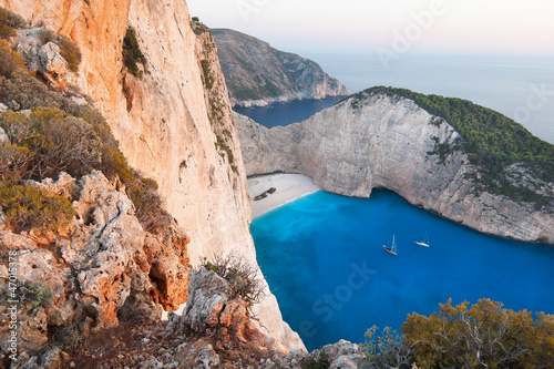 Navagio - the most famous beach on Zakynthos island with shipwre