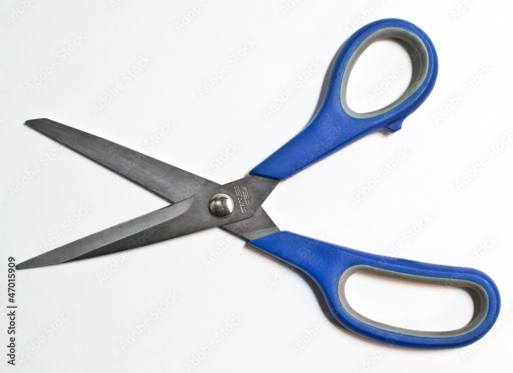 Scissors With Blue Handle on White Background Scissors With Blue Handle on White Background