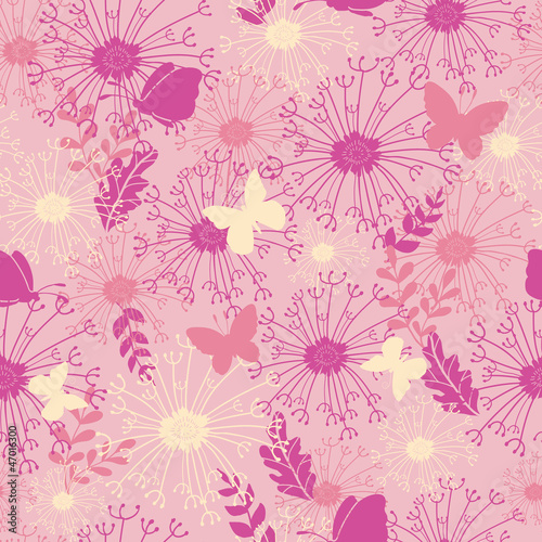 Butterflies in pink garden seamless pattern background