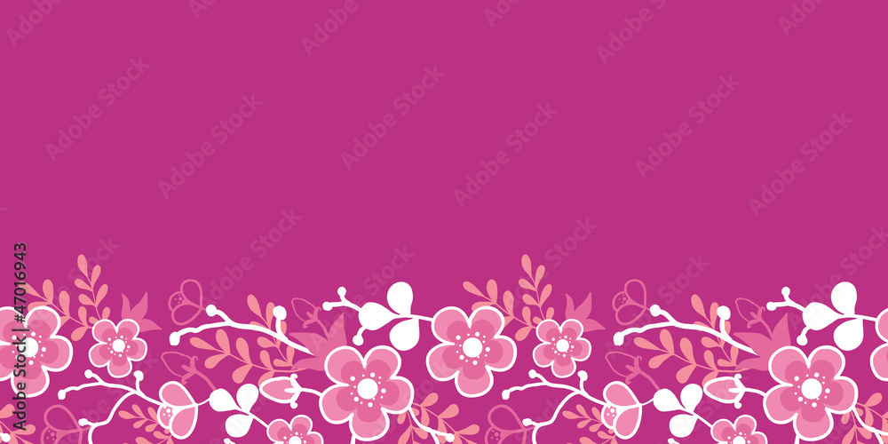 Vector Pink Sakura Blossom Horizontal Seamless Pattern