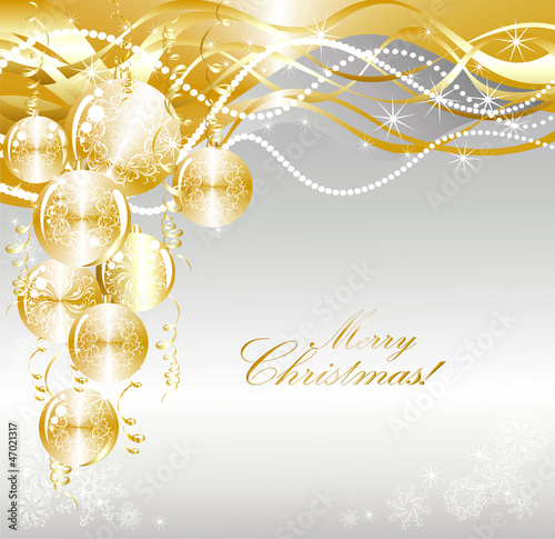 Christmas background with golden evening balls