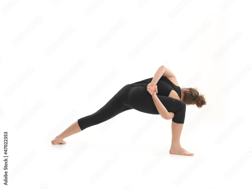 young blonde woman in yoga pose