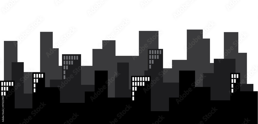 Obraz premium Silhouette of a city skyline, buildings with windows