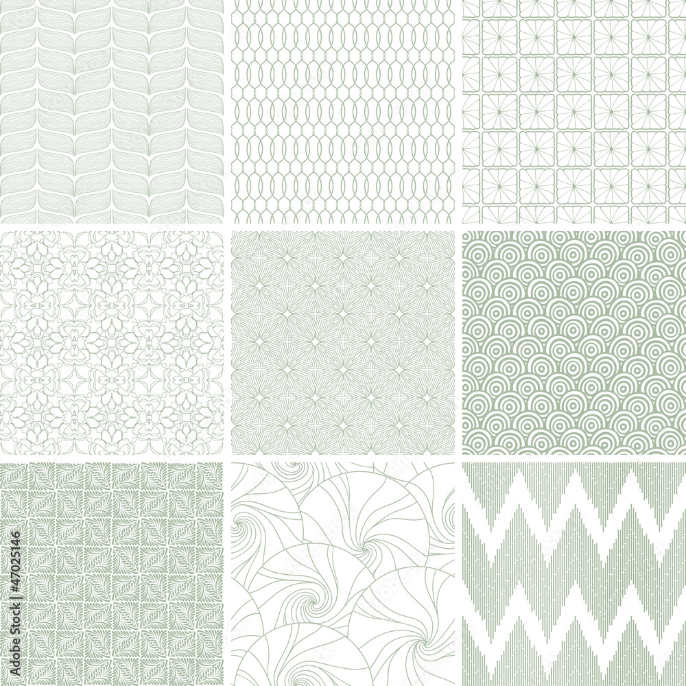 Set of nine abstract geometric seamless patterns.
