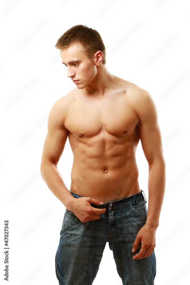 Strong man with a helathy body isolated over white background