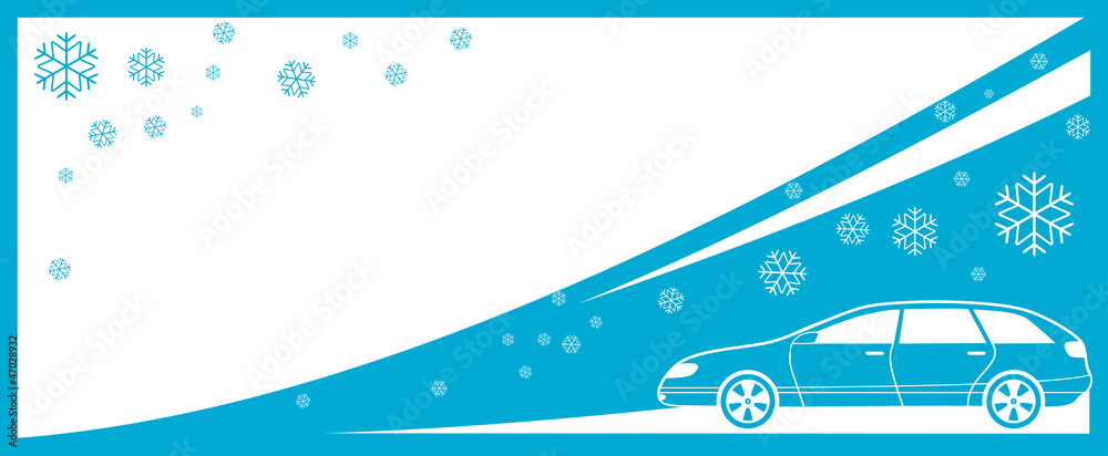 winter background with car and snowflake and place for text