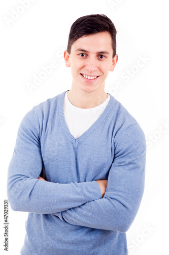 Young casual man portrait on white background