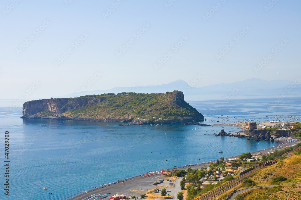 Panoramic view of Praia a Mare. Calabria. Italy.