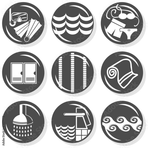 relaks zestaw ilustracji basen spa  monochrom na białym tle